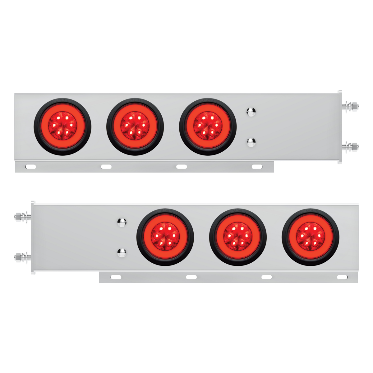 3-3/4" Bolt Pattern Deluxe SS Spring Loaded Bar W/6X 21 Red LED 4" GloLight -Red Lens (Pair)