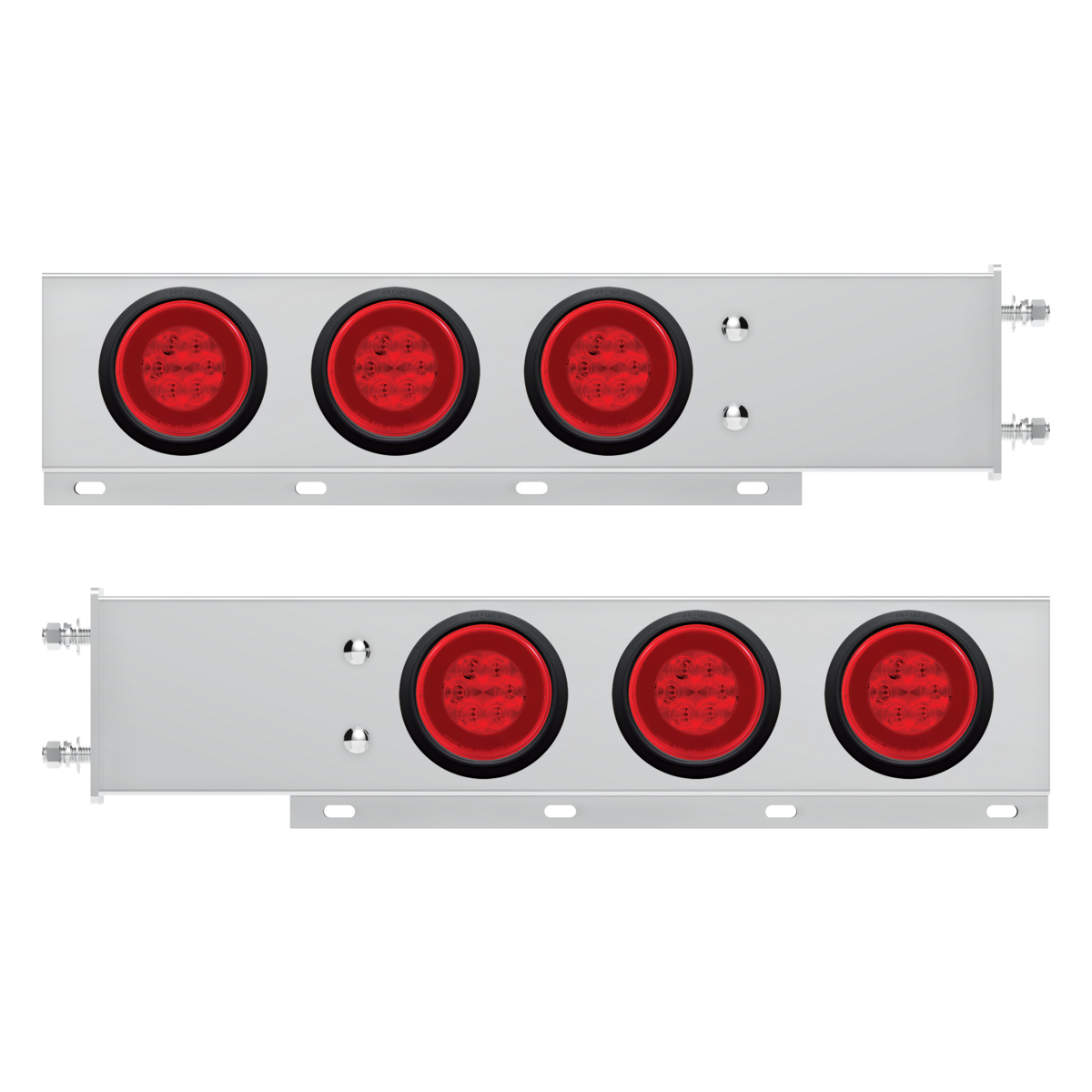 3-3/4" Bolt Pattern Deluxe SS Spring Loaded Bar W/6X 21 Red LED 4" GloLight -Red Lens (Pair)