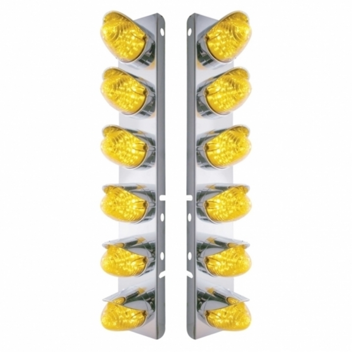 SS Front Air Cleaner Bracket With 12X 19 LED Beehive Lights & Visors For Peterbilt-Amber LED & Lens