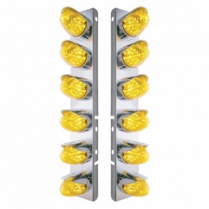 SS Front Air Cleaner Bracket With 12X 19 LED Beehive Lights & Visors For Peterbilt-Amber LED & Lens