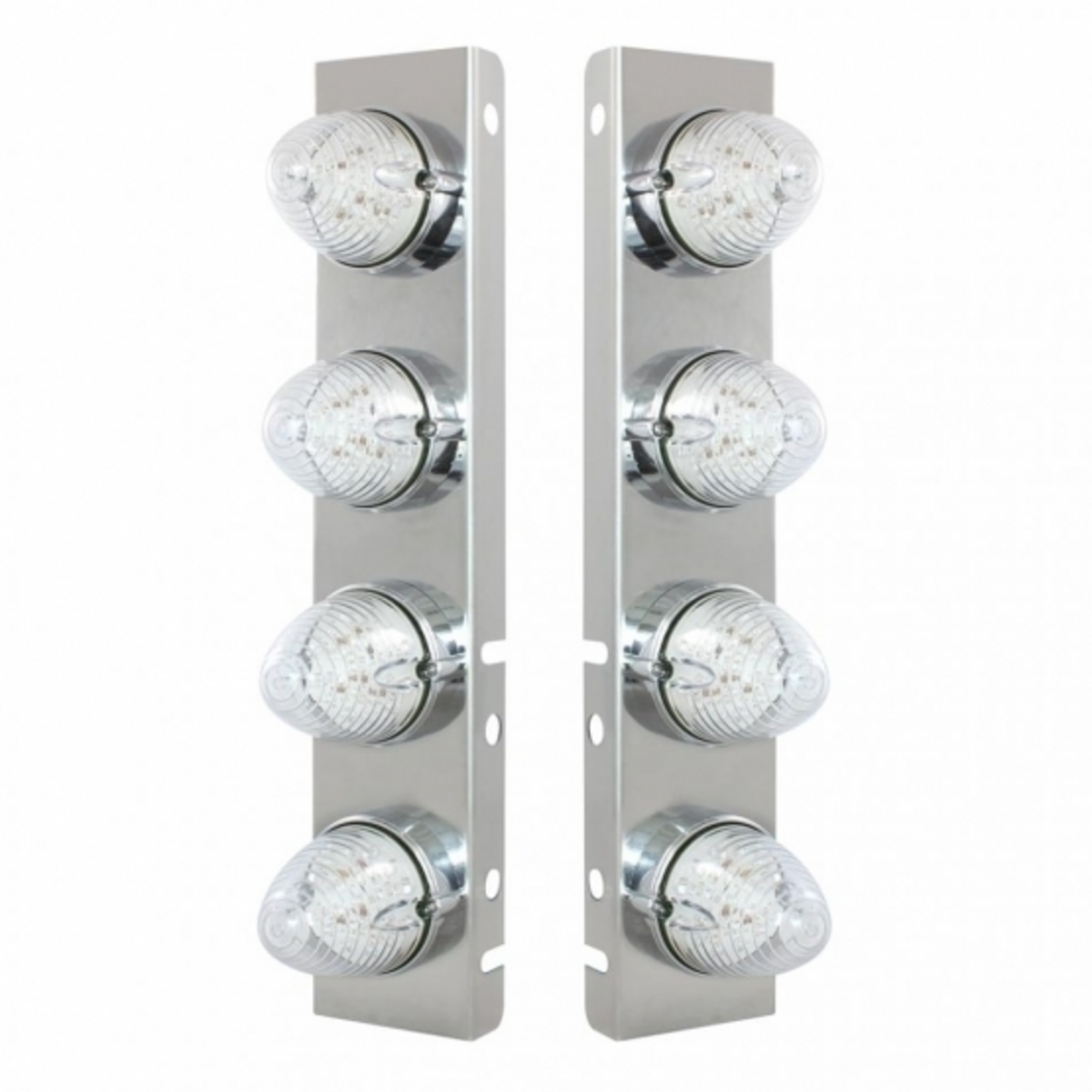 SS Front Air Cleaner Bracket With 8X 19 LED Beehive Lights & Bezels For Peterbilt-Amber LED/Clear Lens