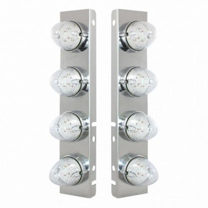 SS Front Air Cleaner Bracket With 8X 19 LED Beehive Lights & Bezels For Peterbilt-Amber LED/Clear Lens