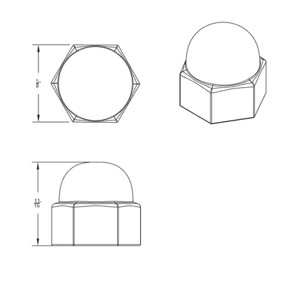 1/2" X 11/16" Chrome Die-Cast Acorn Nut Cover (50 pcs/Box)