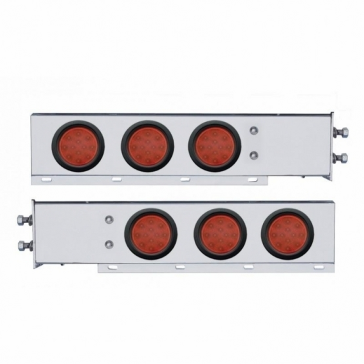 2.5" Bolt Pattern Chrome Spring Loaded Bar W/6X 12 LED 4" Reflector Lights -Red LED & Lens (Pair)