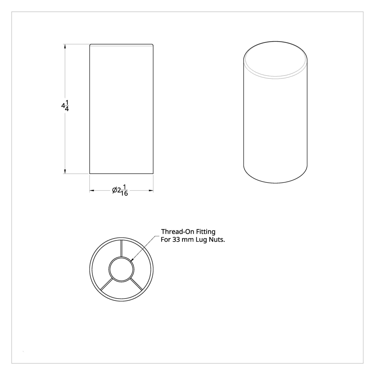 33mm X 4-1/4" Chrome Plastic Tall Cylinder Nut Cover - Thread-On (Bulk)