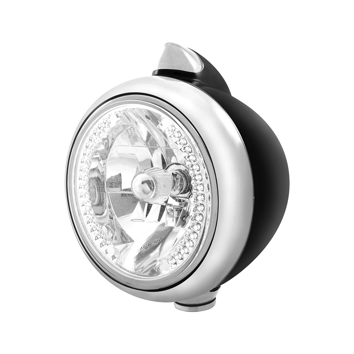 Black Guide 682-C Headlight H4 With White LED & Original Style LED Signal - Clear Lens