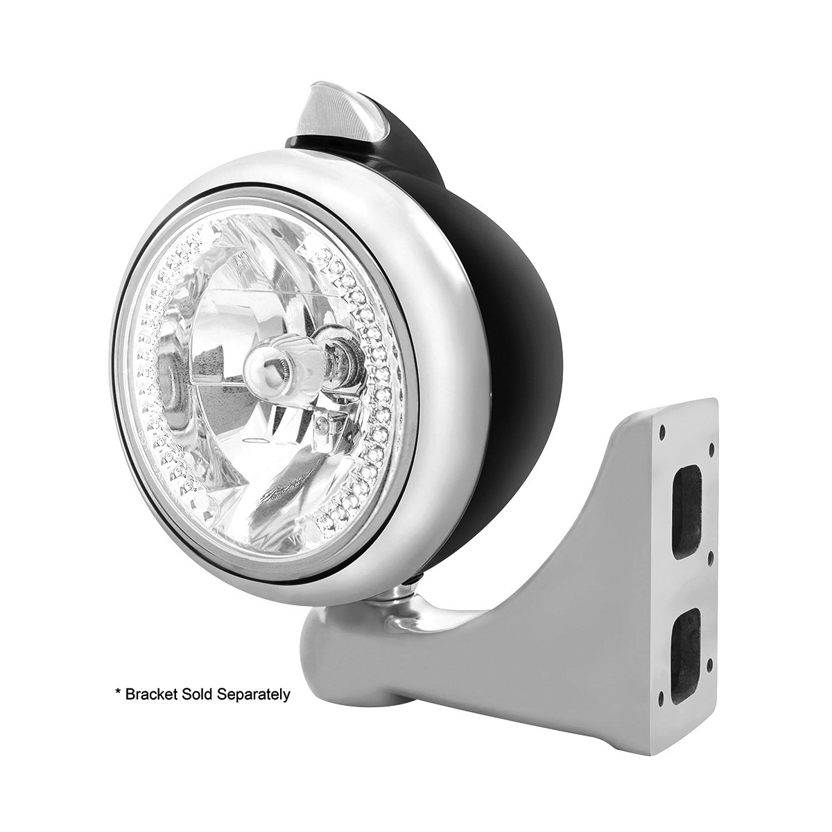 Black Guide 682-C Headlight H4 With White LED & Original Style LED Signal - Clear Lens
