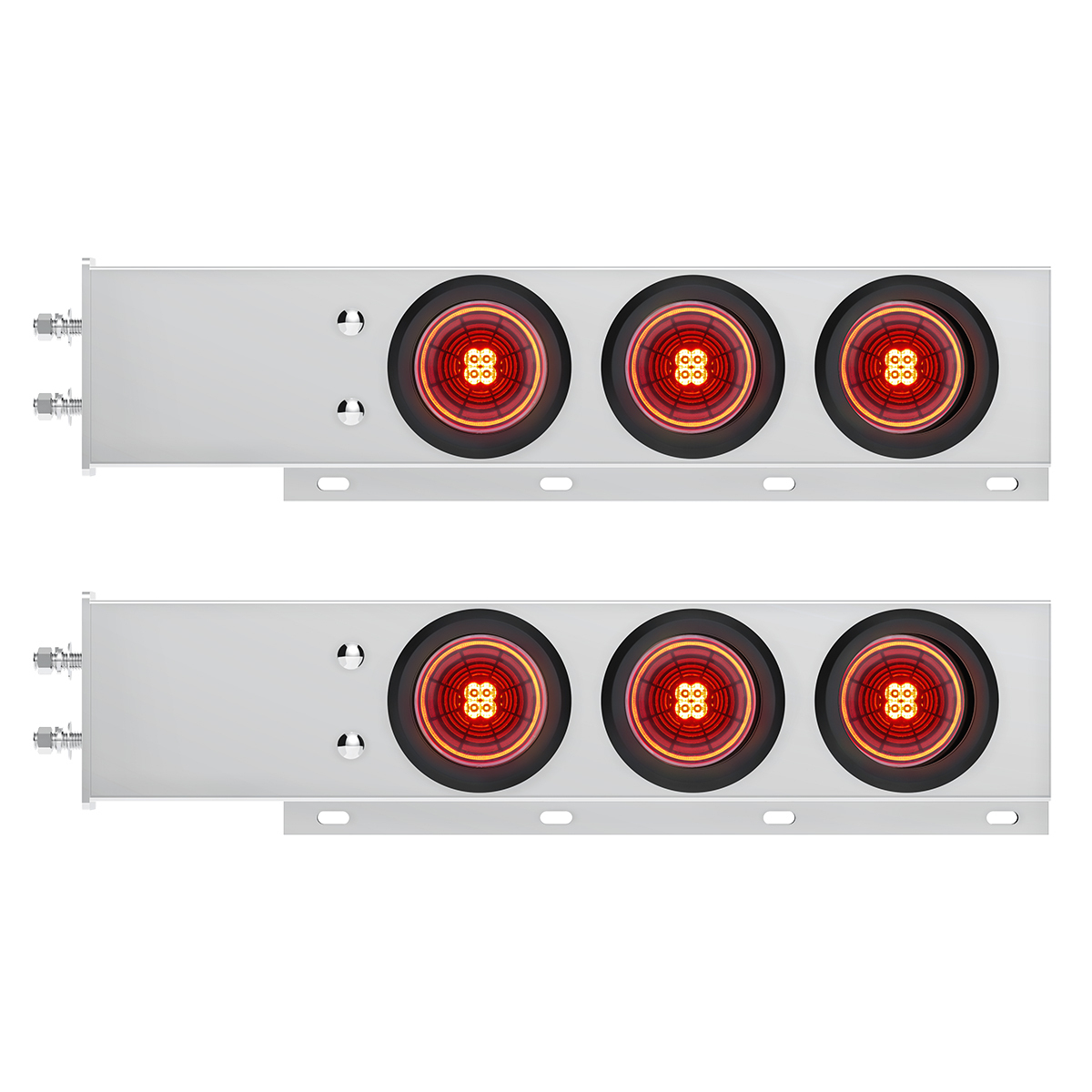2.5" Bolt Pattern SS Spring Loaded Bar With 6X 4" 13 LED Abyss Lights - Red LED/Red Lens (Pair)