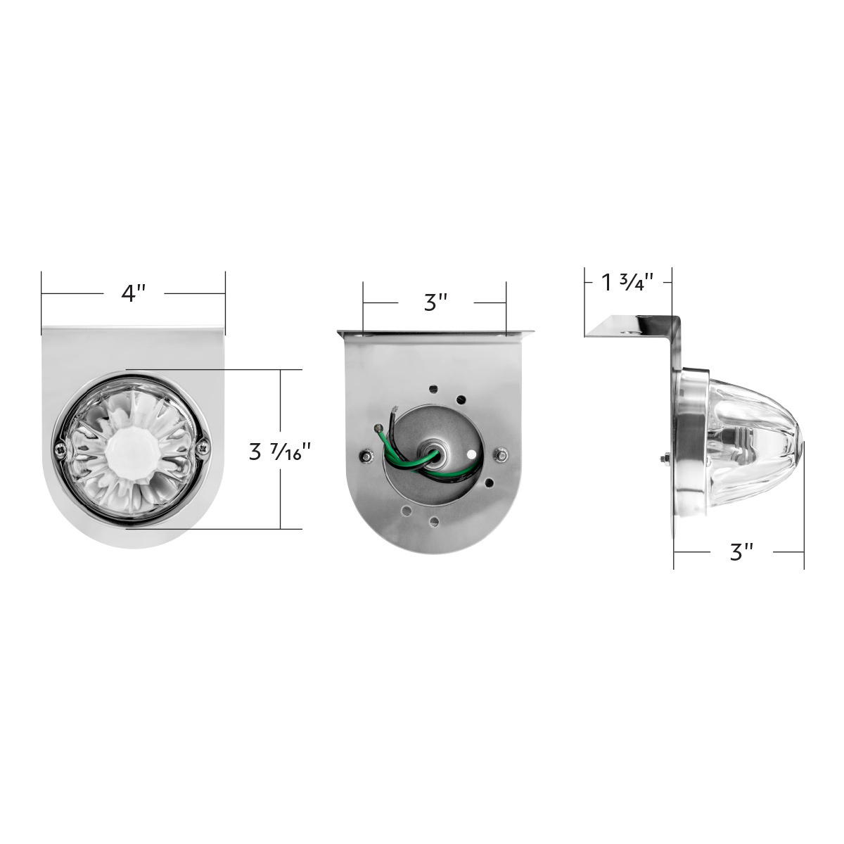 Dual Function Glass Watermelon Light With Stainless Steel Light Bracket Kit With LED Bulb-White LED/Clear Lens