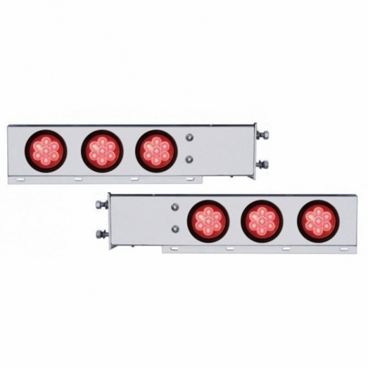 3-3/4" Bolt Pattern Chrome Spring Loaded Bar W/6X 4" 7 Red LED Lights - Red Lens (Pair)