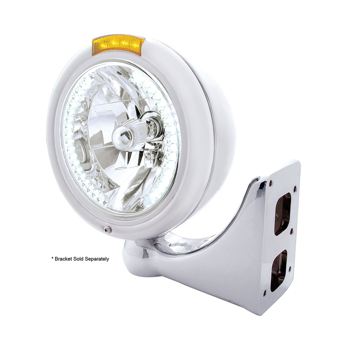 Chrome Classic Headlight H4 With 34 White LED & Dual Mode LED Signal - Amber Lens