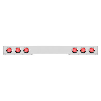 Chrome 1 Piece Rear Light Bar With Six 7 LED 4" Reflector Lights & Visors - Red LED/Red Lens