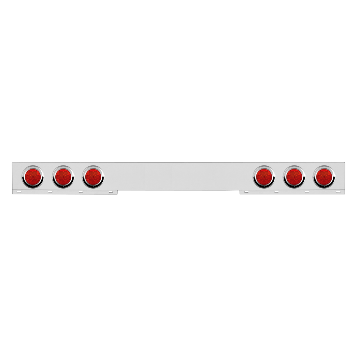 Chrome 1 Piece Rear Light Bar With Six 7 LED 4" Reflector Lights & Visors - Red LED/Red Lens