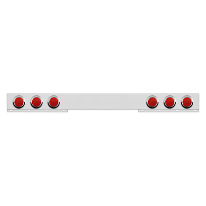 Chrome 1 Piece Rear Light Bar With Six 7 LED 4" Reflector Lights & Visors - Red LED/Red Lens