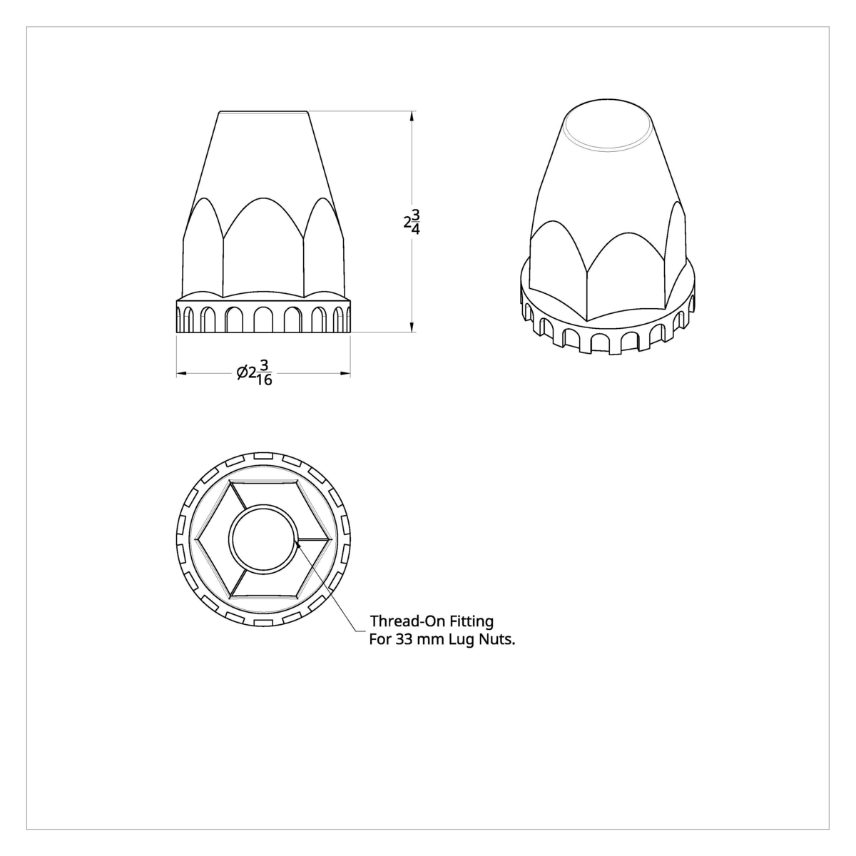 33mm X 2-3/4" Chrome Plastic Original Nut Cover - Thread-On (Bulk)