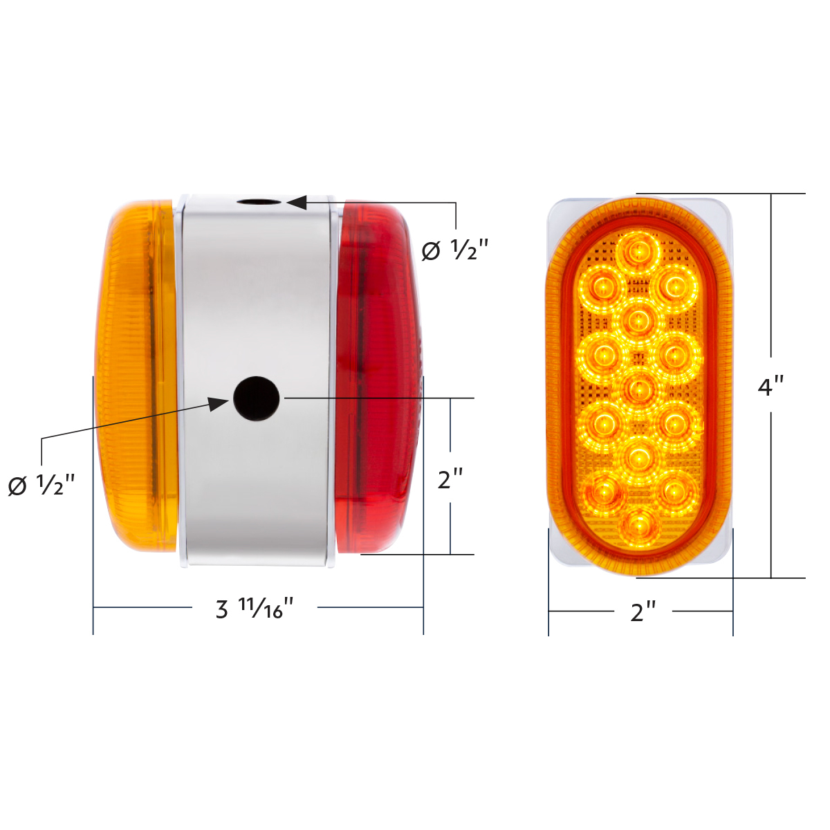 26 LED Dual Function Reflector Double Face Oval Light With SS Bracket - Amber & Red LED/Amber & Red Lens