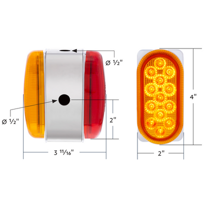 26 LED Dual Function Reflector Double Face Oval Light With SS Bracket - Amber & Red LED/Amber & Red Lens