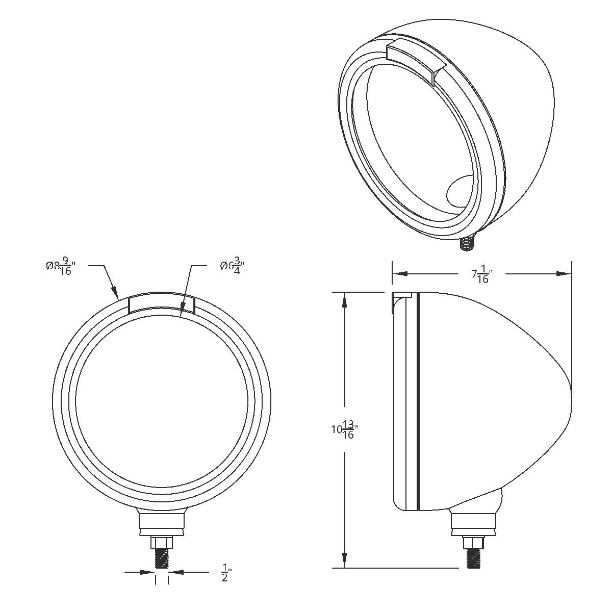 Chrome Classic Headlight Housing With Amber Signal Lens