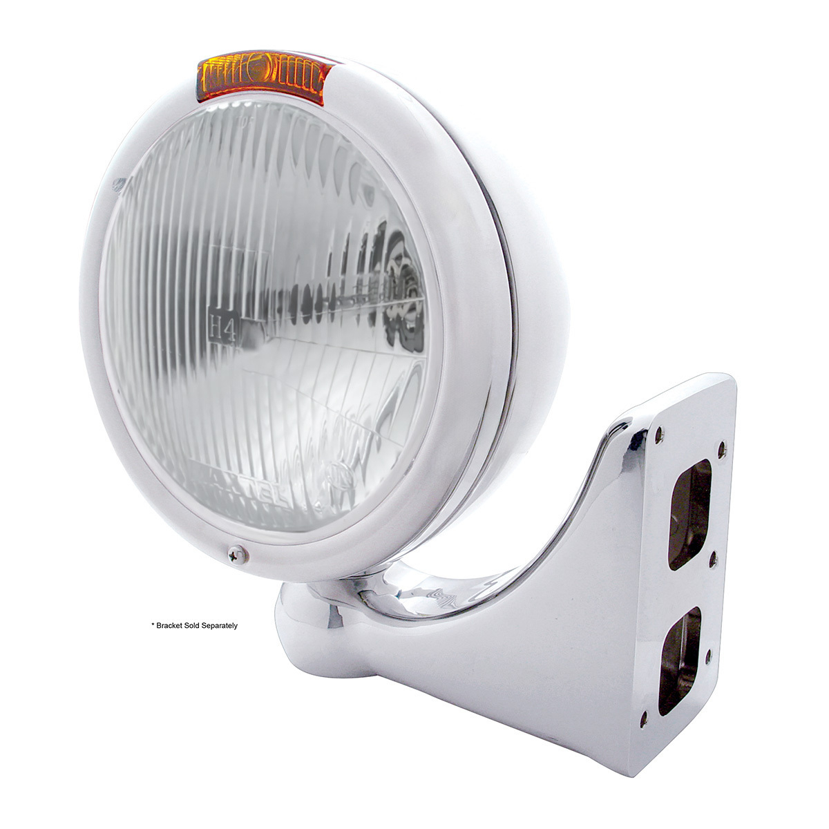 Chrome Classic Headlight H4 Bulb & Turn Signal - Amber Lens