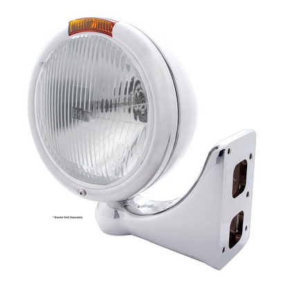 Chrome Classic Headlight H4 Bulb & Turn Signal - Amber Lens