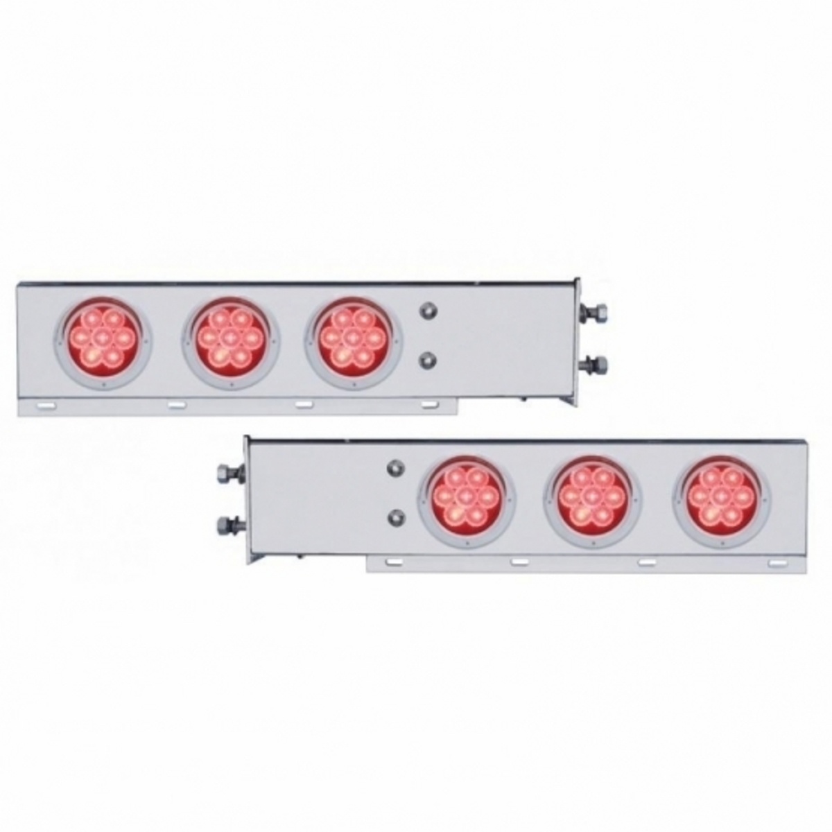 2.5" Bolt Pattern Chrome Spring Loaded Bar With 6X 4" 7 LED Lights & Visors -Red LED & Lens (Pair)