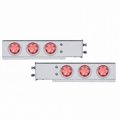 2.5" Bolt Pattern Chrome Spring Loaded Bar With 6X 4" 7 LED Lights & Visors -Red LED & Lens (Pair)