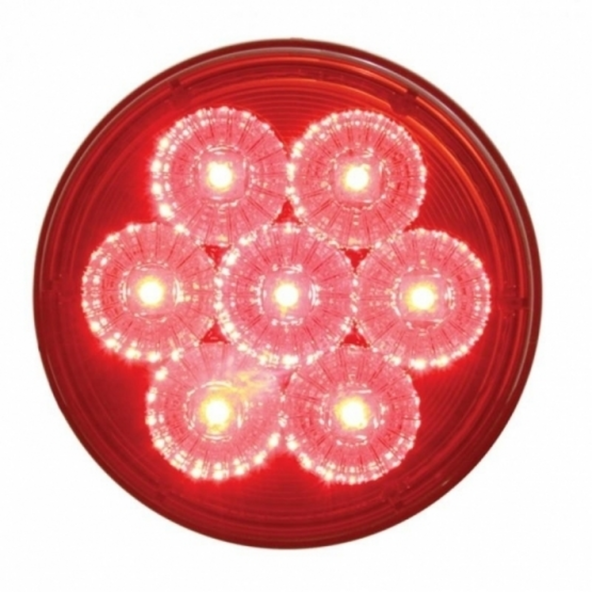 Stainless 1 Piece Rear Light Bar With Six 7 LED 4" Reflector Lights & Visors - Red LED/Red Lens