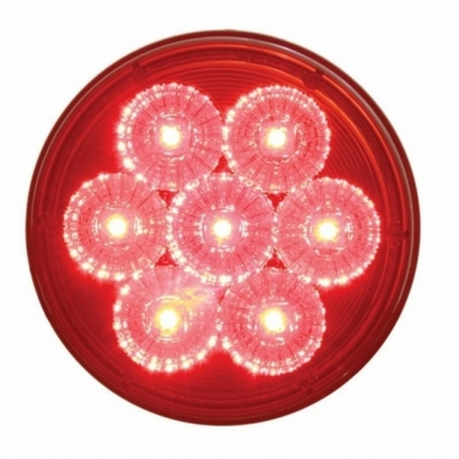 Stainless 1 Piece Rear Light Bar With Six 7 LED 4" Reflector Lights & Visors - Red LED/Red Lens