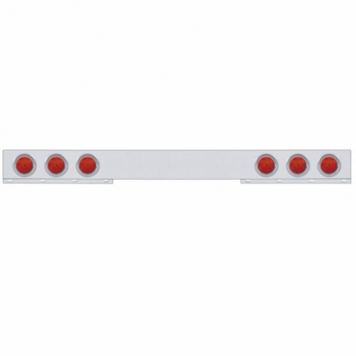 Stainless 1 Piece Rear Light Bar With Six 7 LED 4" Reflector Lights & Visors - Red LED/Red Lens