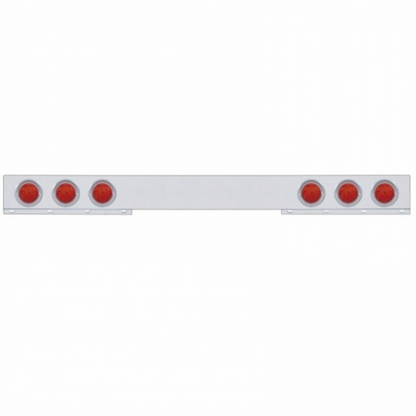 Stainless 1 Piece Rear Light Bar With Six 7 LED 4" Reflector Lights & Visors - Red LED/Red Lens
