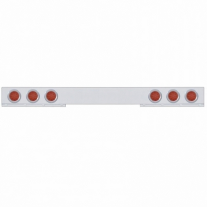 Stainless 1 Piece Rear Light Bar With Six 12 LED 4" Reflector Lights & Bezels - Red LED/Red Lens