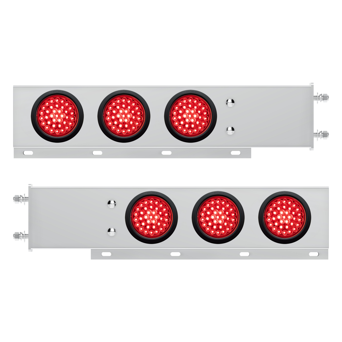 3-3/4" Bolt Pattern Deluxe SS Spring Loaded Bar W/6X 36 LED 4" Light -Red LED & Lens (Pair)