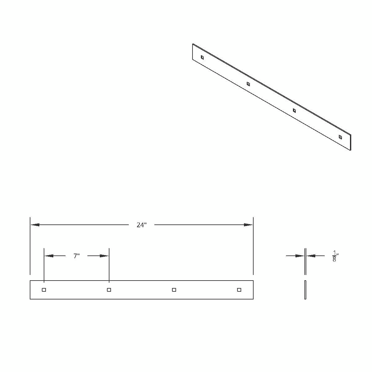 2" X 24" Chrome Top Mud Flap Plain Plate - Bolt Thru