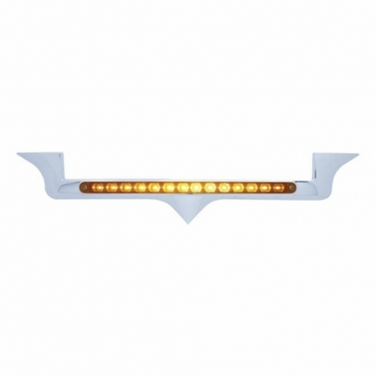 Chrome Hood Emblem Trim With 14 LED Light Bar For Kenworth - Amber LED/Amber Lens