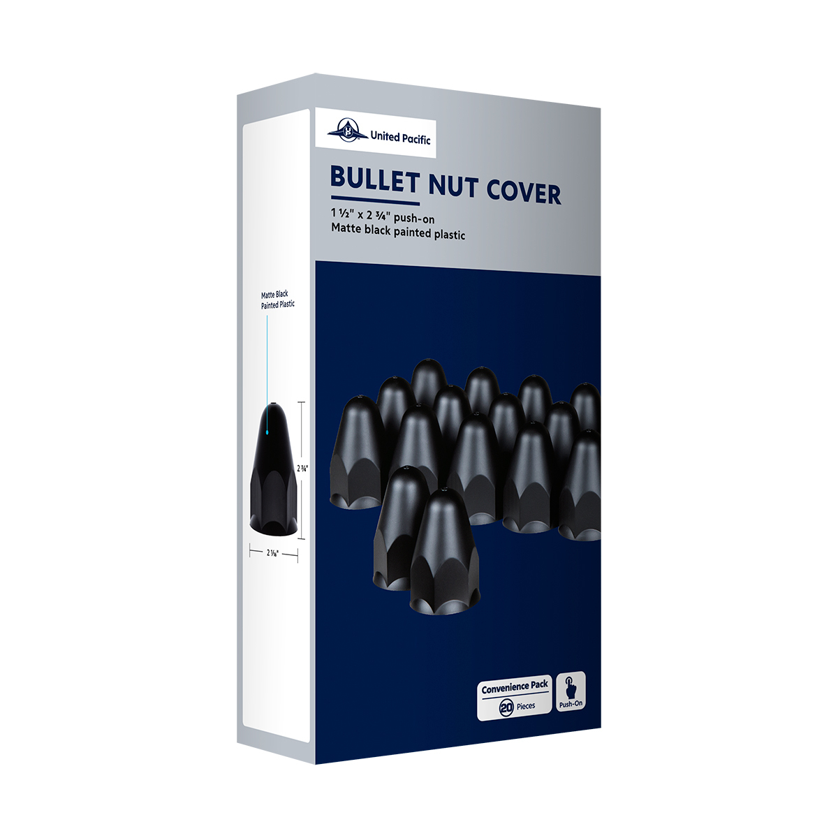 1-1/2" X 2-3/4" Matte Black Painted Plastic Bullet Nut Covers - Push-On (Color Box of 20)