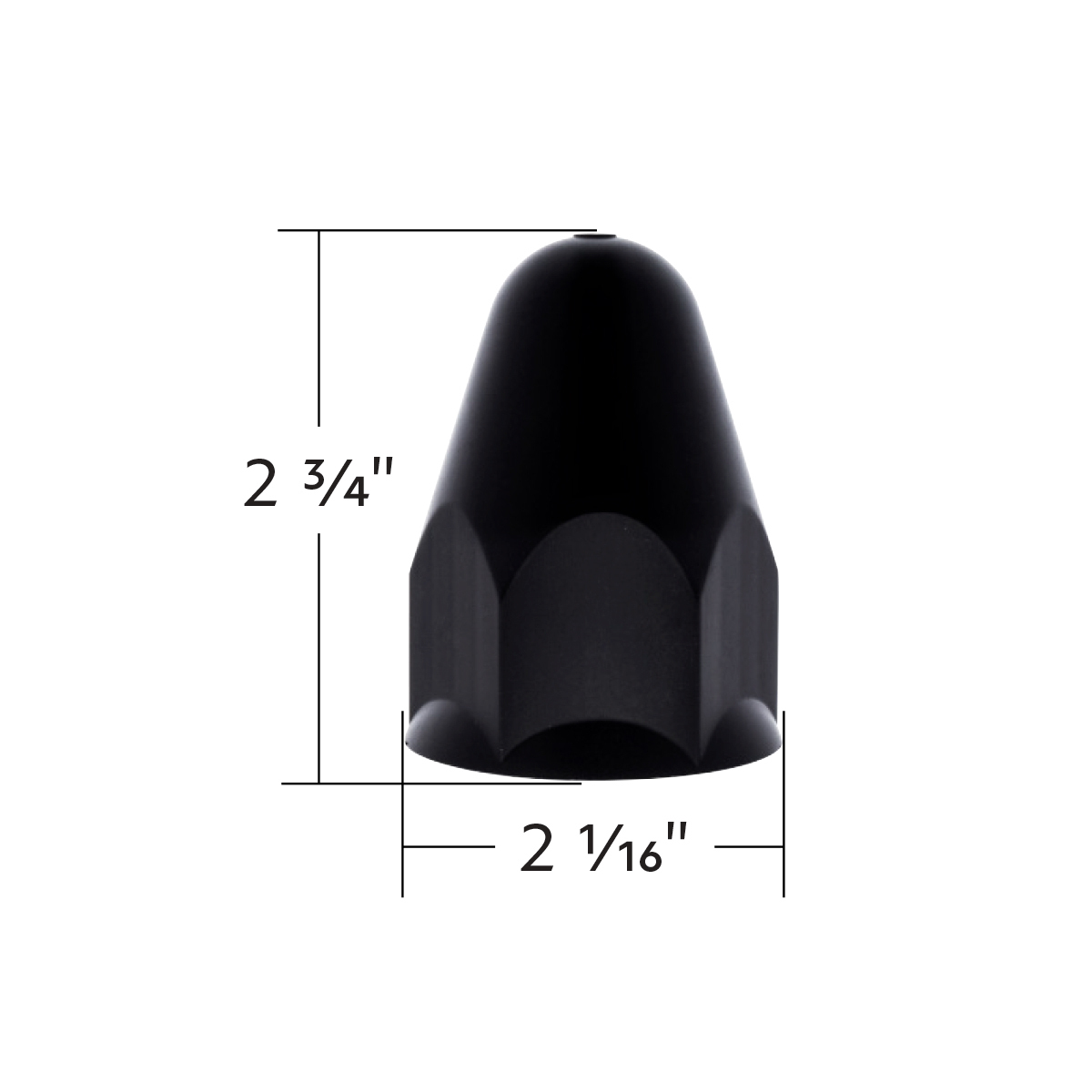 1-1/2" X 2-3/4" Matte Black Painted Plastic Bullet Nut Covers - Push-On (Color Box of 20)
