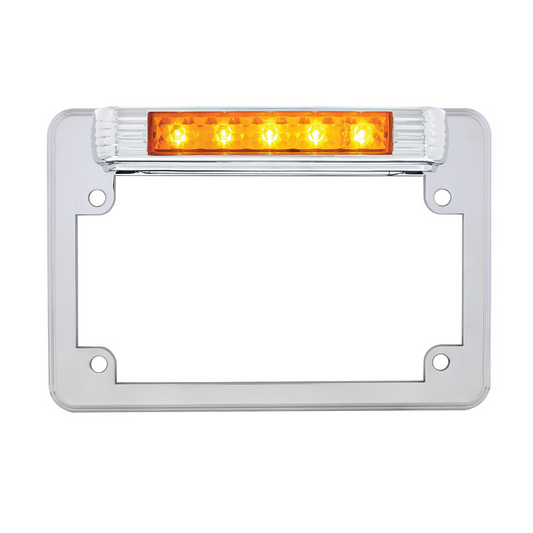 Chrome Motorcycle License Plate Frame With Auxiliary Light - Amber LED/Amber Lens