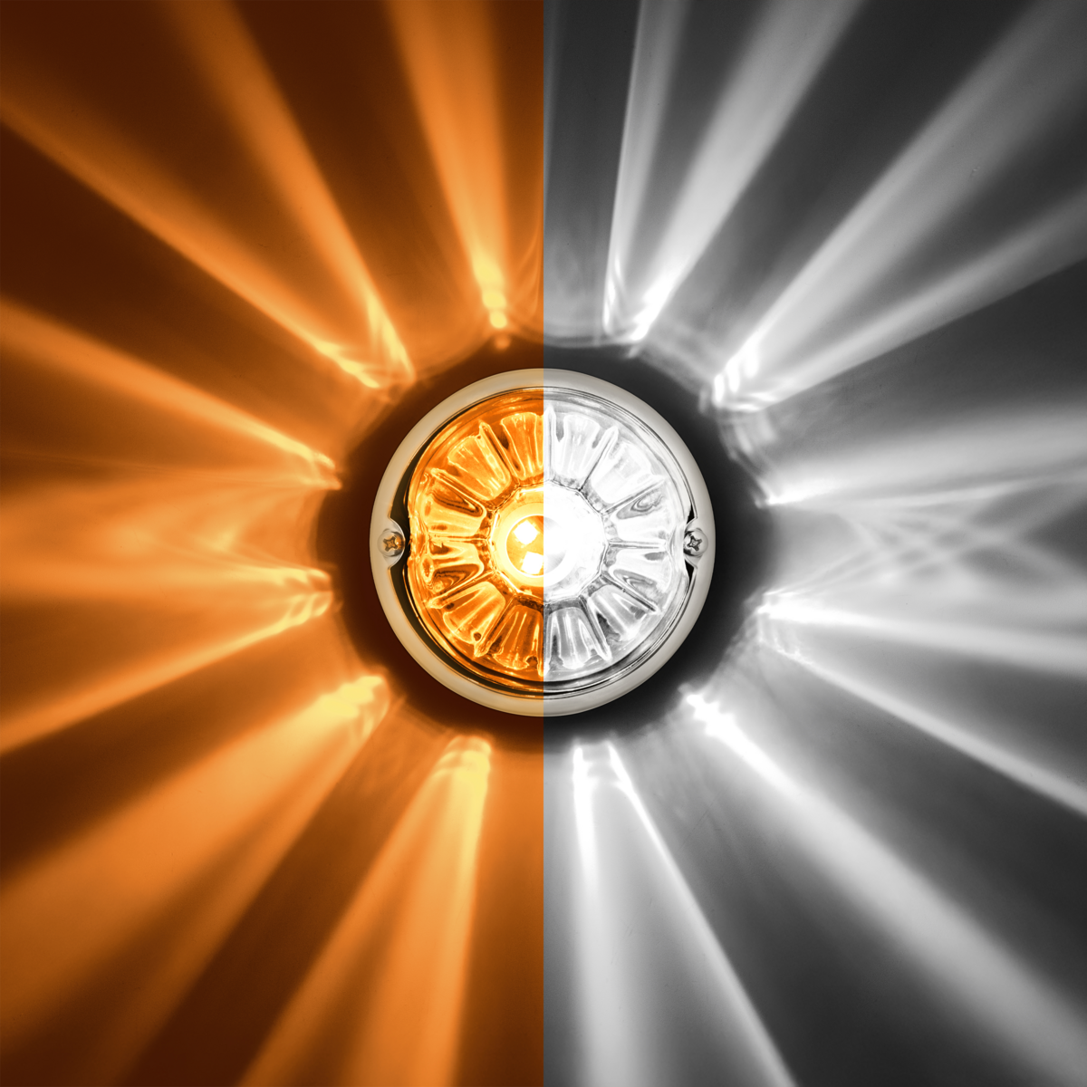 360-Degree Double Fury LED Bulb Glass Watermelon Flush Mount Kit-Amber & White LED