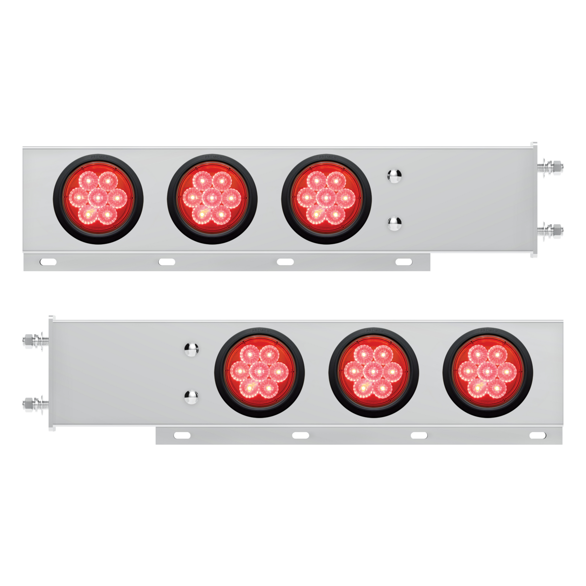 3-3/4" Bolt Pattern Deluxe SS Spring Loaded Bar W/6X 7 Red LED 4" Reflector Light -Red Lens (Pair)