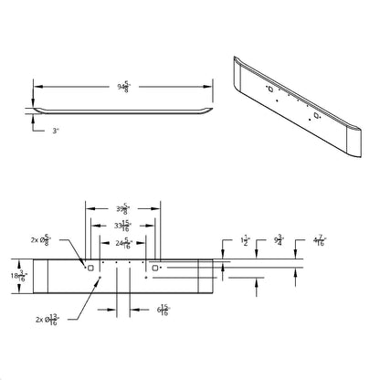SS Clad Aluminum Bumper For 2008-2023 Peterbilt 389 - Curved Ends