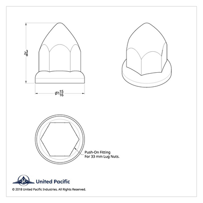 33mm X 2-3/8" Chrome Plastic Bullet Nut Cover With Flange - Push-On (Bulk)