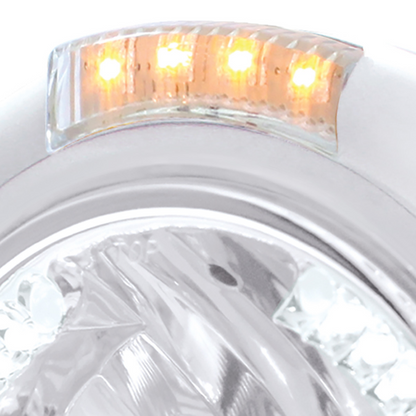 Stainless Steel Classic Headlight H4 With 34 White LED & Signal - Clear Lens