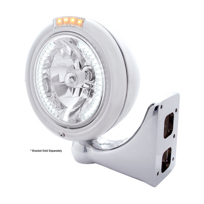 Stainless Steel Classic Headlight H4 With 34 White LED & Signal - Clear Lens