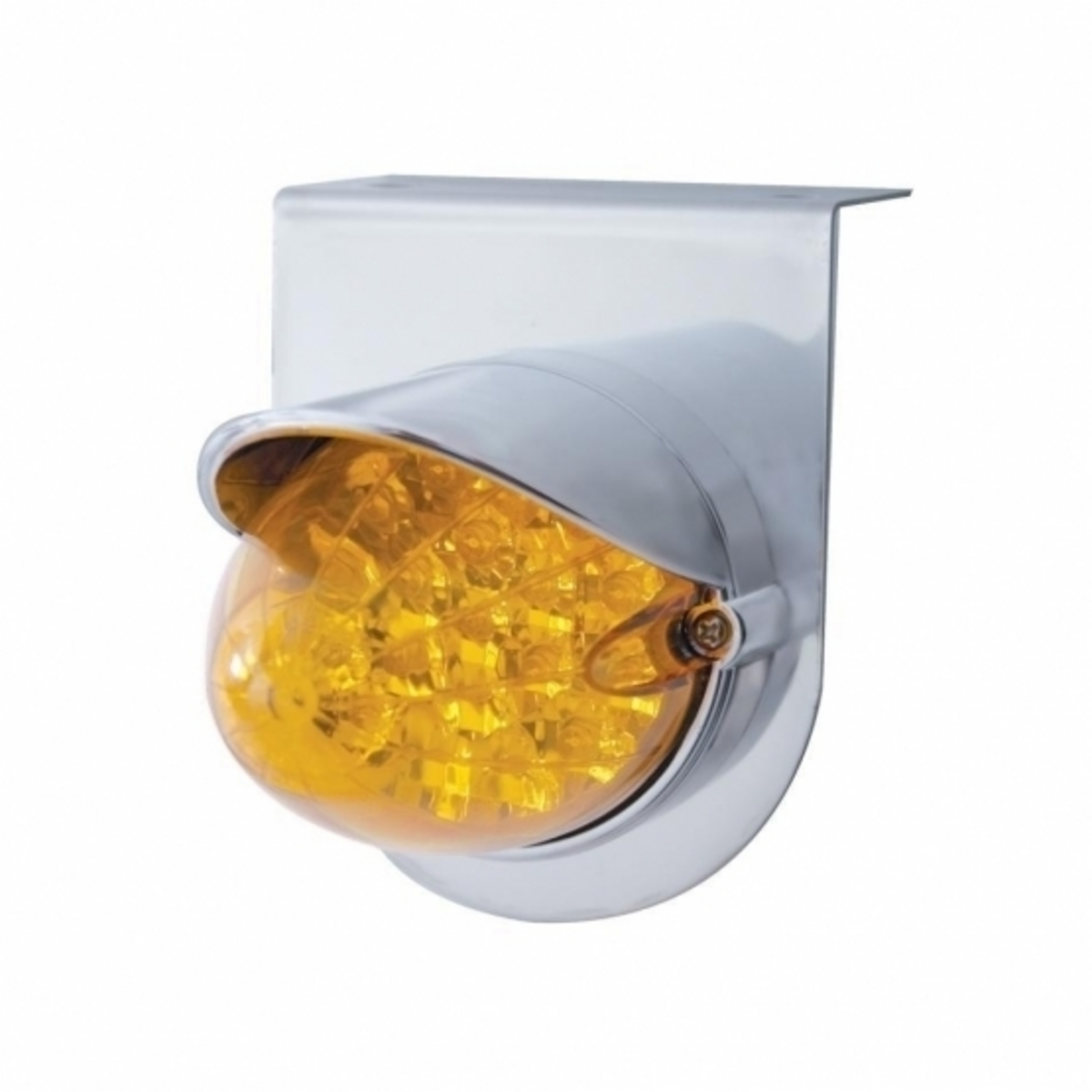 Stainless Light Bracket With 19 LED Reflector Light & Visor - Amber LED/Amber Lens