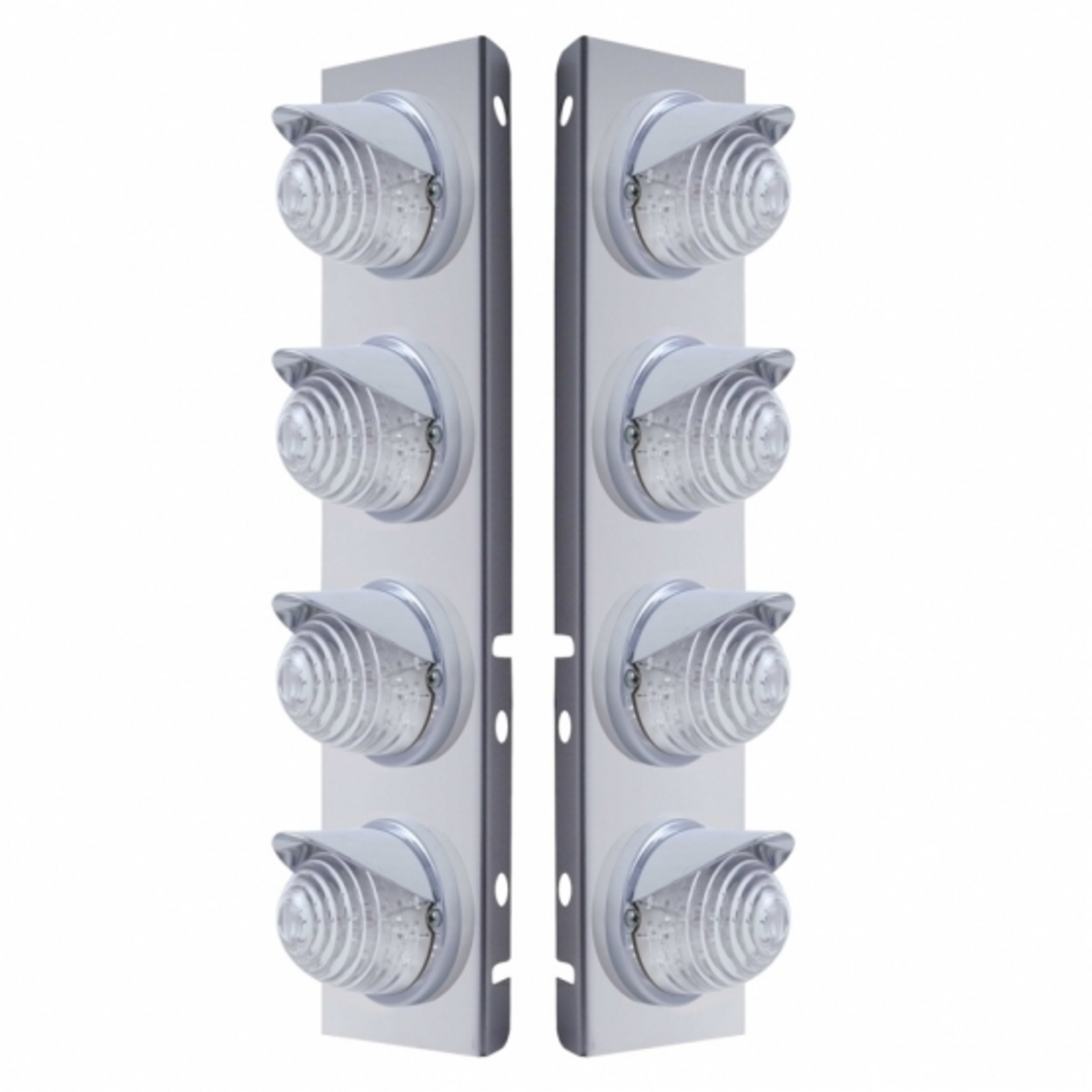 SS Front Air Cleaner Bracket With 8X 17 LED Beehive Lights & Visors For Peterbilt -Amber LED/Clear Lens