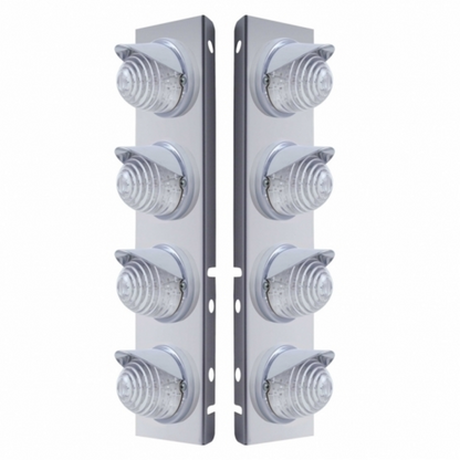 SS Front Air Cleaner Bracket With 8X 17 LED Beehive Lights & Visors For Peterbilt -Amber LED/Clear Lens