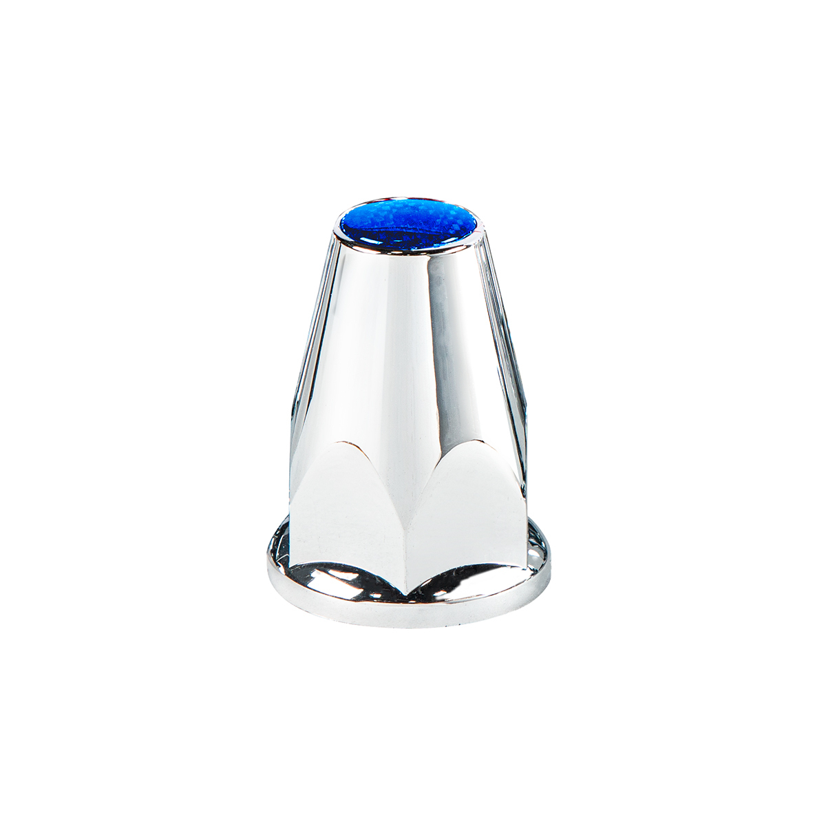 33mm X 2-3/4" Chrome Plastic Nut Covers With Flange - Push-On -Blue Reflector (Color Box of 20)