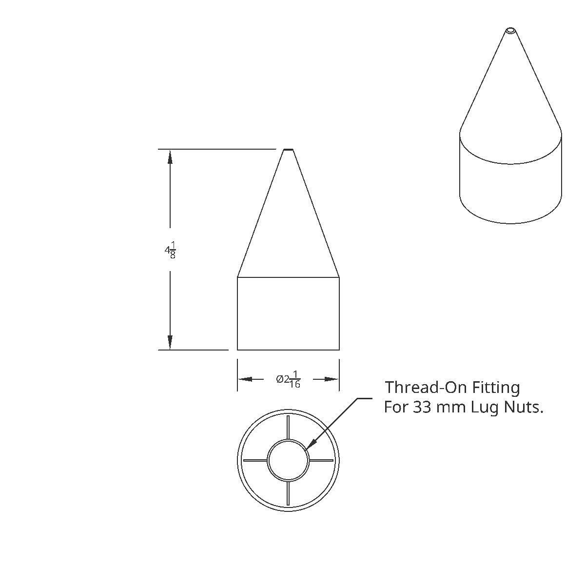 33mm X 4-1/8" Chrome Plastic Spike Nut Covers - Thread-On (60-Pack)