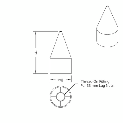 33mm X 4-1/8" Chrome Plastic Spike Nut Covers - Thread-On (60-Pack)