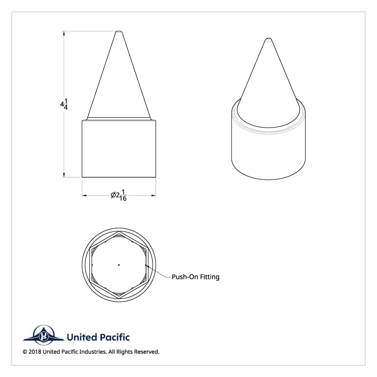 1-1/2" X 4-1/4" Chrome Plastic Stiletto Nut Cover - Push-On (Bulk)